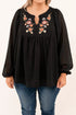 Black Embroidered Swiss Dot Texture Plus Size Blouse